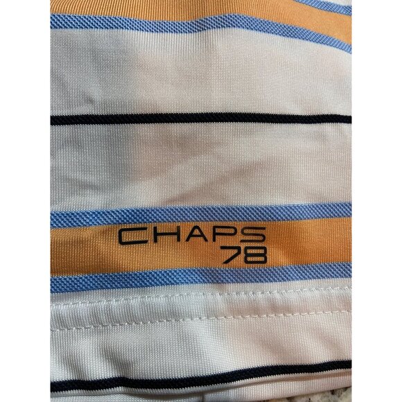 Chaps 78 Stay-Dry Golf Polo LT White with Blue/Gold Stripe Preppy Country Club - Picture 5 of 8